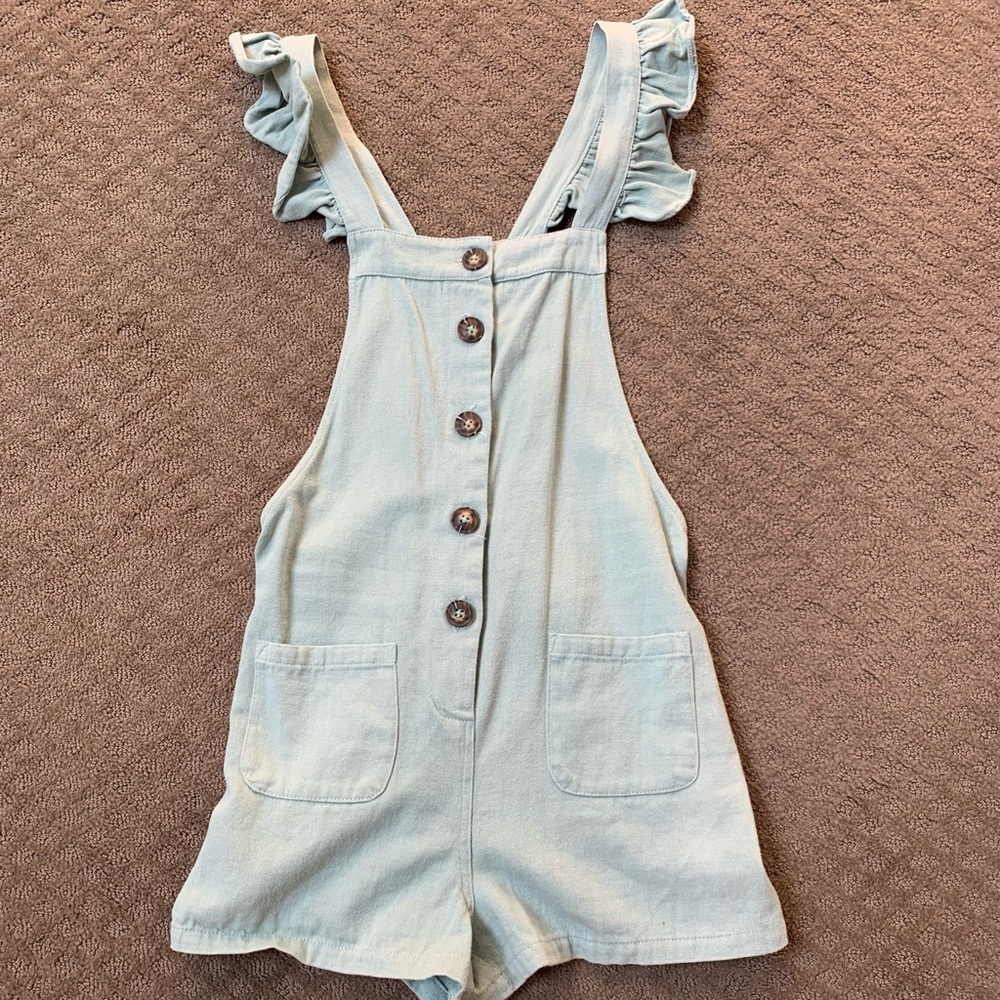 Womens Sage Romper with Ruffled Straps Size L